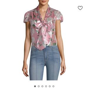 ALICE + OLIVIA Jeannie Bow-Collar Blouse Peony Garden Pink XS